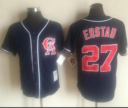 Mitchell And Ness Angels of Anaheim #27 Darin Erstad Navy Blue Throwback Stitched MLB Jersey - Click Image to Close